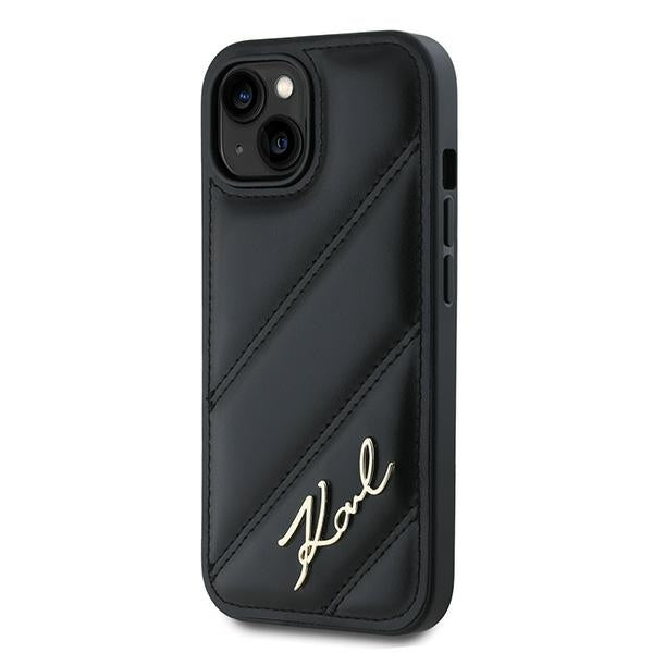 Case for Apple iPhone 15 Plus, Karl Lagerfeld, Diagonal Quilted Script, Black