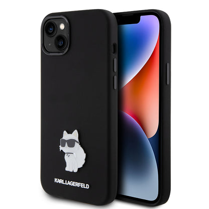 Case for Apple iPhone 15 Plus, Karl Lagerfeld, Silicone Choupette Metal, Black