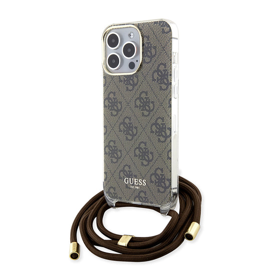 Case for Apple iPhone 15 Pro, Guess, Crossbody Cord 4G Print, Brown