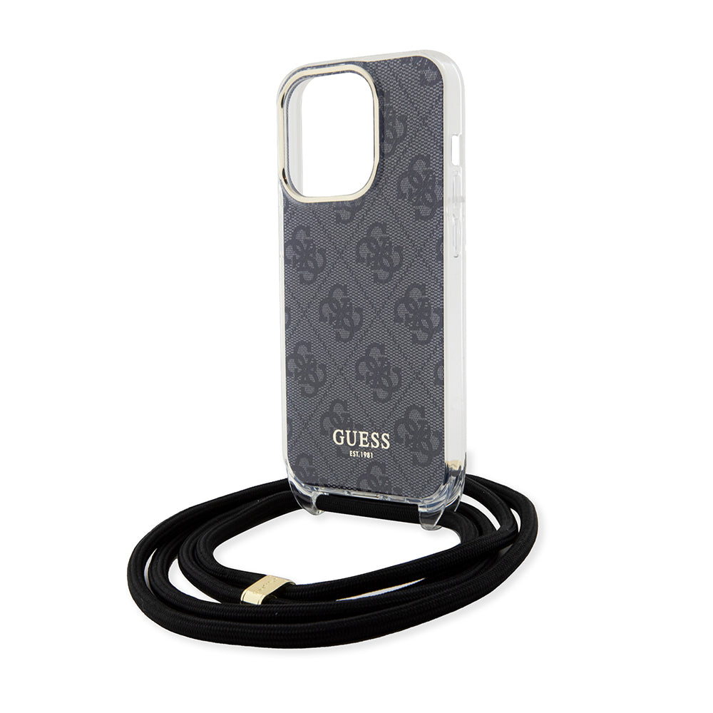 Case for Apple iPhone 15 Pro, Guess, Crossbody Cord 4G Print, Black