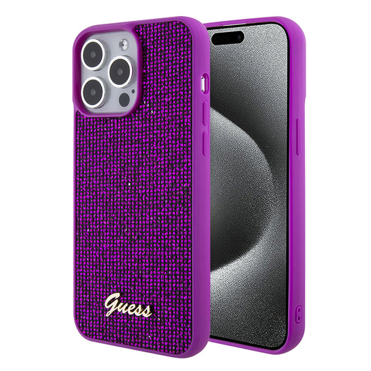 Case for Apple iPhone 15 Pro, Guess, Disco Metal Script, Fuchsia