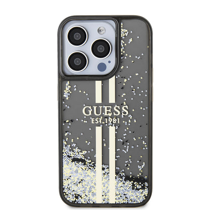 Case for Apple iPhone 15 Pro, Guess, Liquid Glitter Gold Stripe, Black