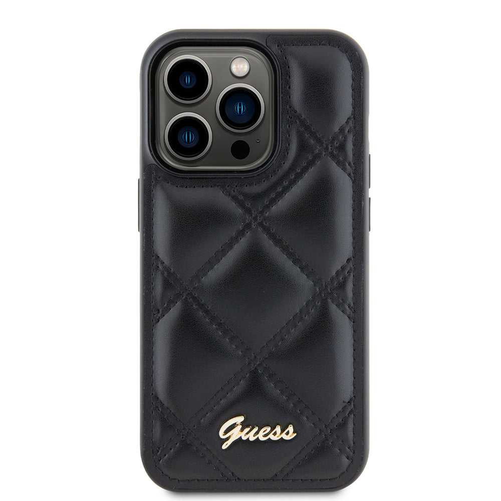 Case for Apple iPhone 15 Pro, Guess, Quilted Metal Logo, Black