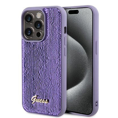 Case for Apple iPhone 15 Pro, Guess, Sequin Script Metal, Purple
