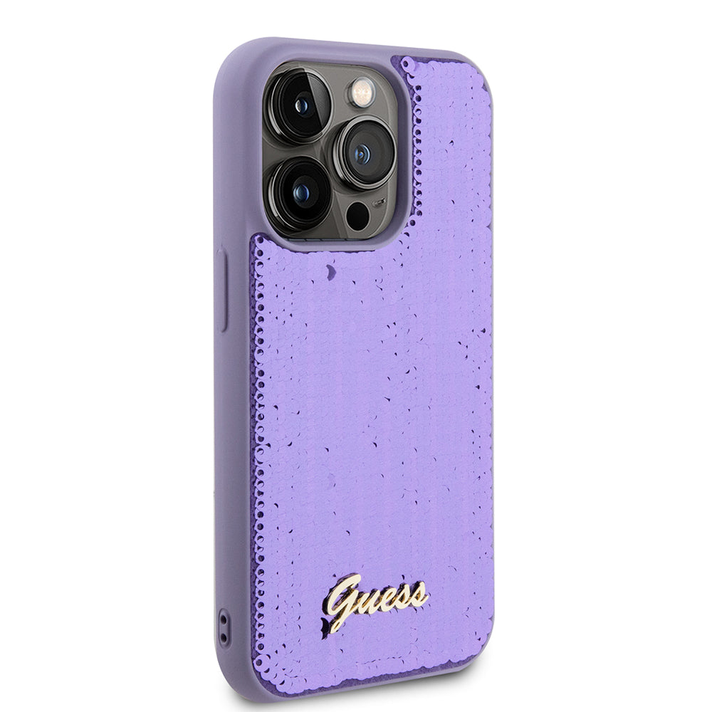Case for Apple iPhone 15 Pro, Guess, Sequin Script Metal, Purple
