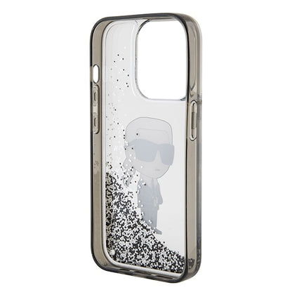Case for Apple iPhone 15 Pro, Karl Lagerfeld, Liquid Glitter Ikonik Karl, Transparent