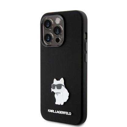 Case for Apple iPhone 15 Pro, Karl Lagerfeld, Silicone Choupette Metal, Black