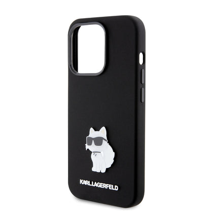 Case for Apple iPhone 15 Pro, Karl Lagerfeld, Silicone Choupette Metal, Black