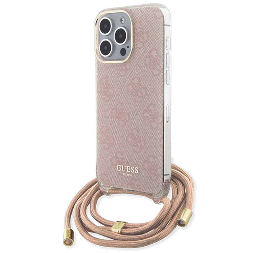Case for Apple iPhone 15 Pro Max, Guess, Crossbody Cord 4G Print, Pink