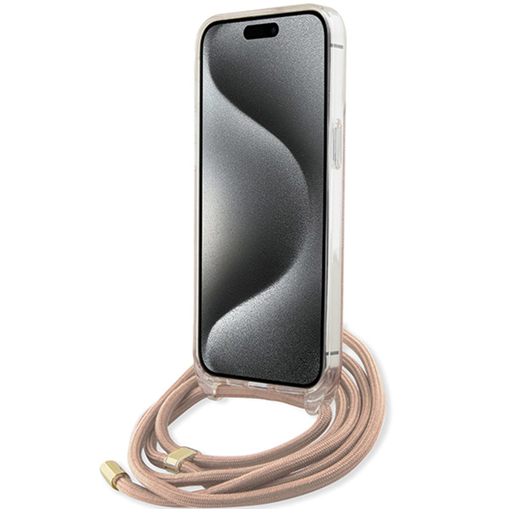 Case for Apple iPhone 15 Pro Max, Guess, Crossbody Cord 4G Print, Pink