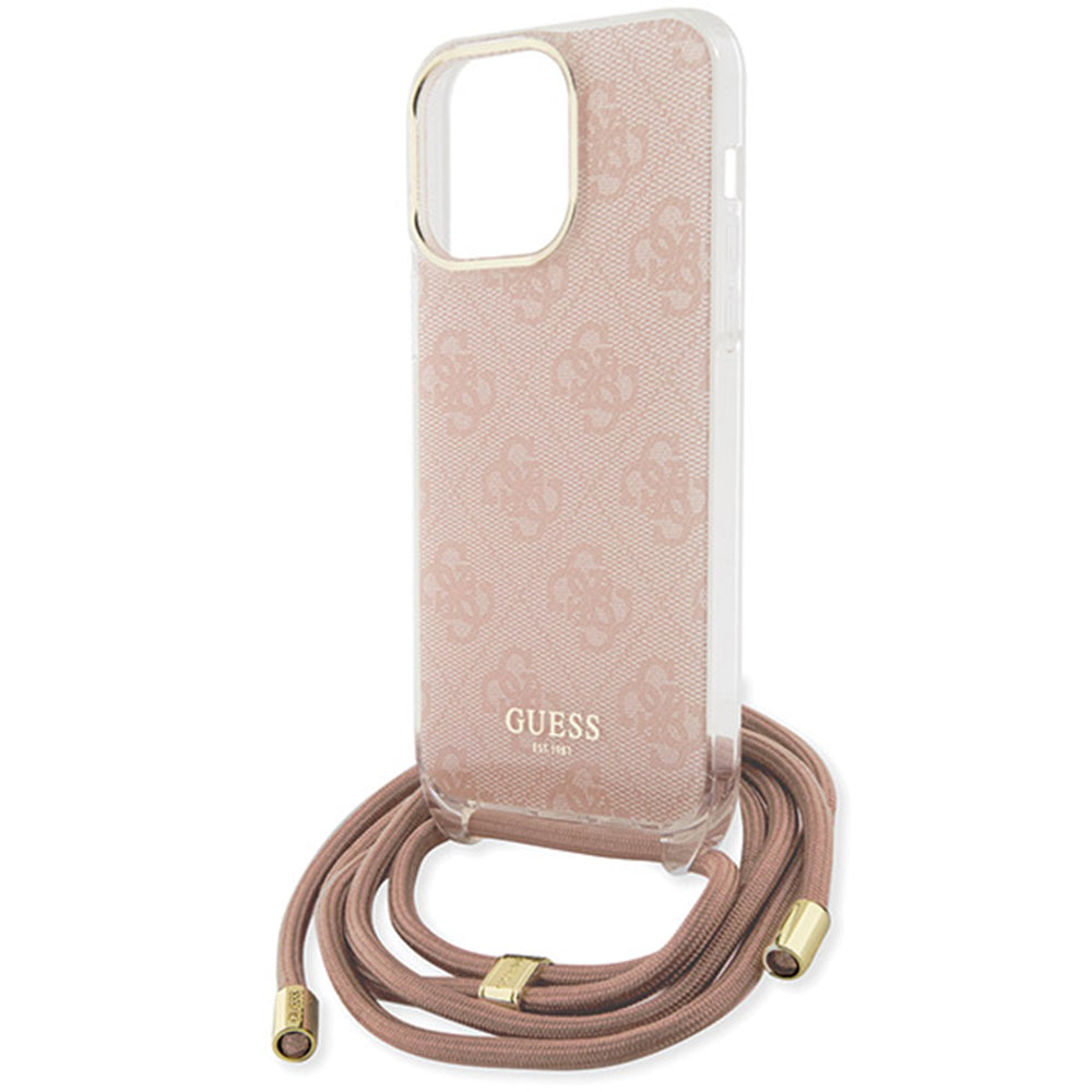 Case for Apple iPhone 15 Pro Max, Guess, Crossbody Cord 4G Print, Pink