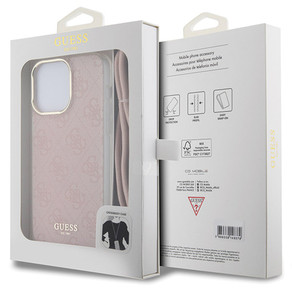 Case for Apple iPhone 15 Pro Max, Guess, Crossbody Cord 4G Print, Pink