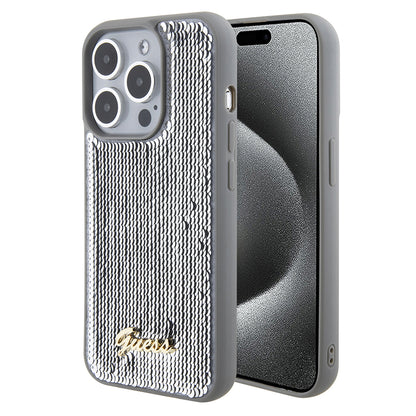 Case for Apple iPhone 15 Pro Max, Guess, Sequin Script Metal, Silver