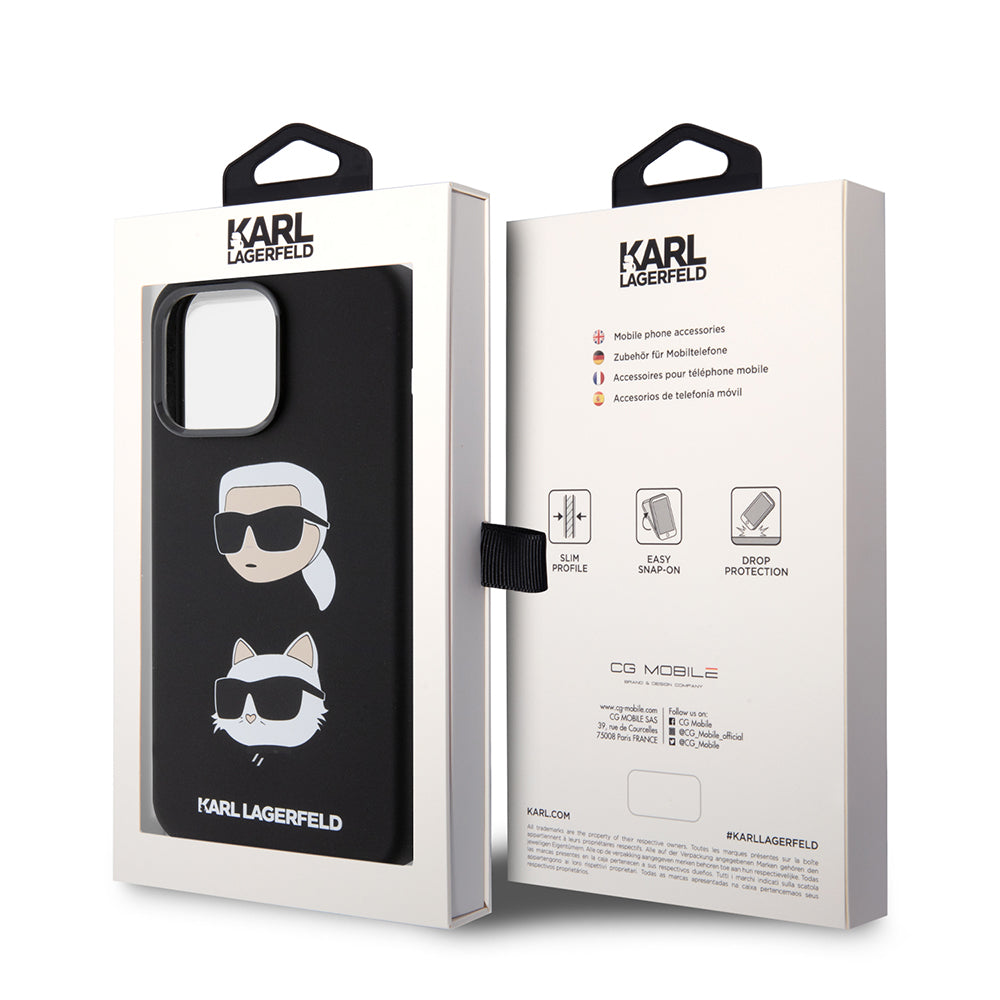 Case for Apple iPhone 15 Pro Max, Karl Lagerfeld, Silicone Karl & Choupette Heads, Black