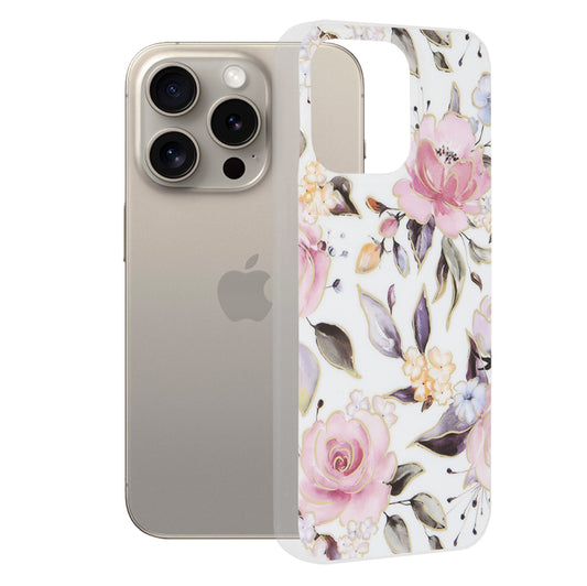 Case for Apple iPhone 15 Pro Max, Techsuit, Marble, White