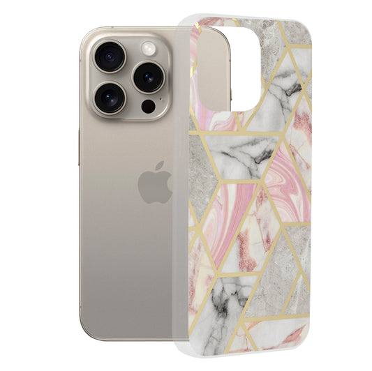 Case for Apple iPhone 15 Pro Max, Techsuit, Marble, Pink