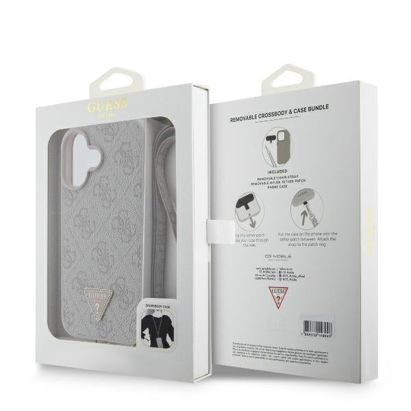 Case for Apple iPhone 16, Guess, Crossbody 4G Triangle Strass, Pink