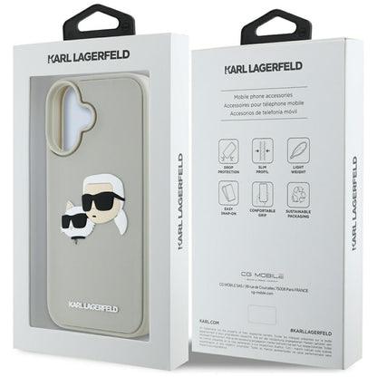 Case for Apple iPhone 16, Karl Lagerfeld, 3D Rubber Karl & Choupette, Beige