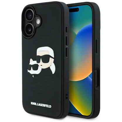Case for Apple iPhone 16, Karl Lagerfeld, 3D Rubber Karl & Choupette, Black