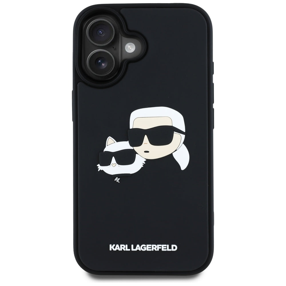 Case for Apple iPhone 16, Karl Lagerfeld, 3D Rubber Karl & Choupette, Black