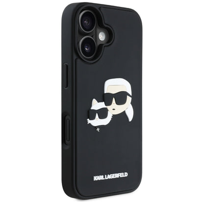 Case for Apple iPhone 16, Karl Lagerfeld, 3D Rubber Karl & Choupette, Black