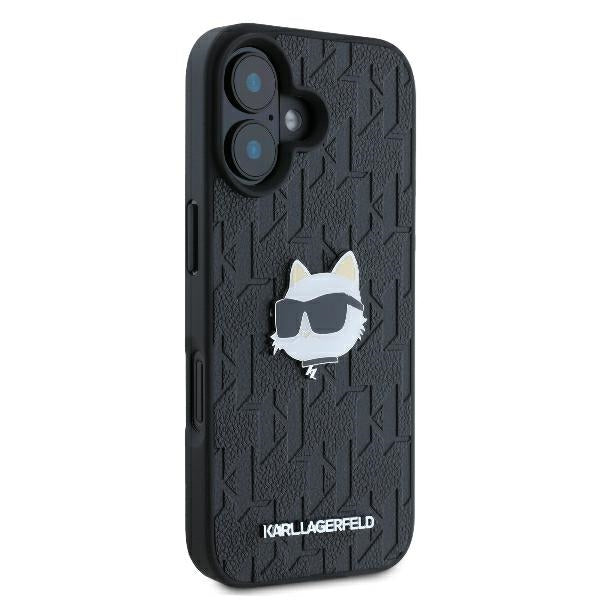 Case for Apple iPhone 16, Karl Lagerfeld, Monogram Choupette's Head, Black