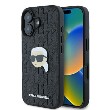 Case for Apple iPhone 16, Karl Lagerfeld, Monogram Karl's Head, Black