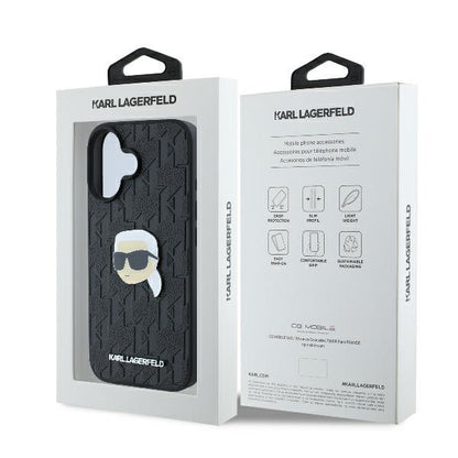 Case for Apple iPhone 16, Karl Lagerfeld, Monogram Karl's Head, Black