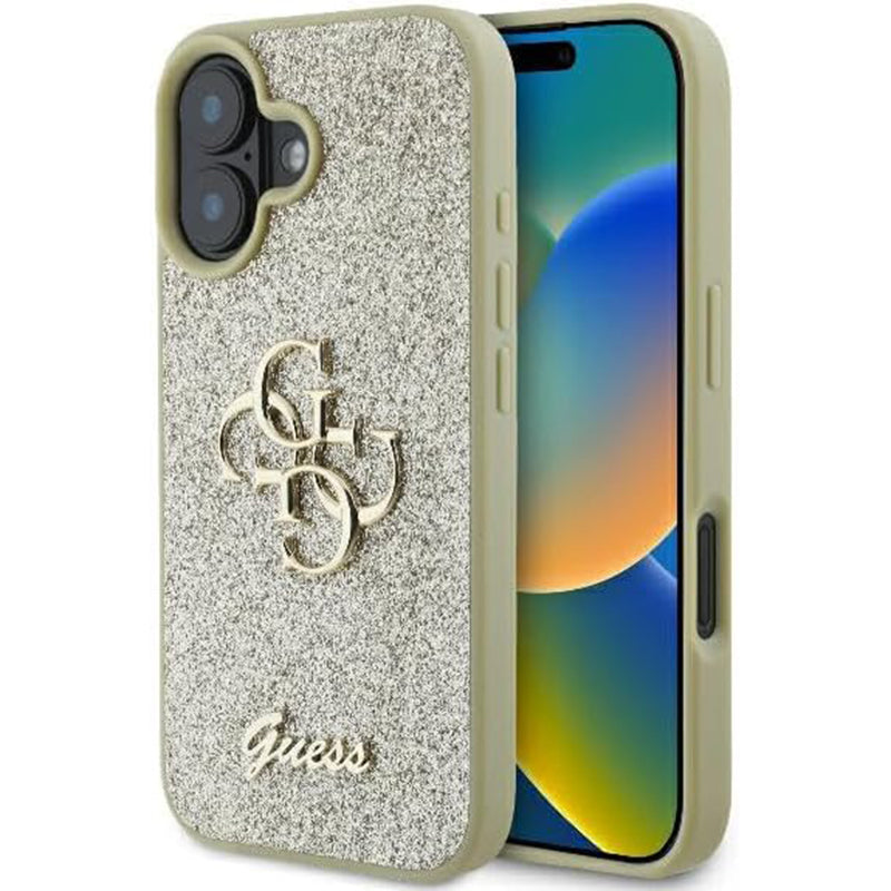 Case for Apple iPhone 16 Plus, Guess, Fixed Glitter Big 4G, Gold