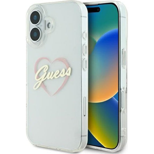 Case for Apple iPhone 16 Plus, Guess, IML Heart, Transparent