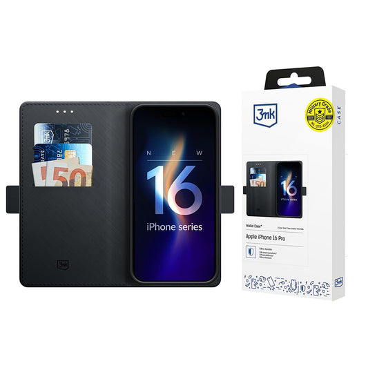 Case for Apple iPhone 16 Pro, 3MK, Wallet, Black