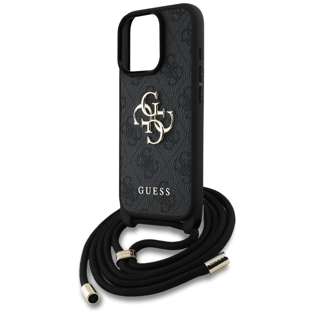 Case for Apple iPhone 16 Pro, Guess, 4G CBDY Big Logo with Cord Strap, Black