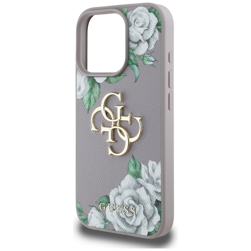 Case for Apple iPhone 16 Pro, Guess, 4G Grained Roses Big Logo, Purple