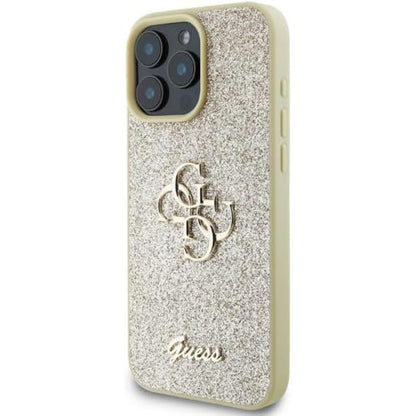 Case for Apple iPhone 16 Pro, Guess, Fixed Glitter Big 4G, Gold