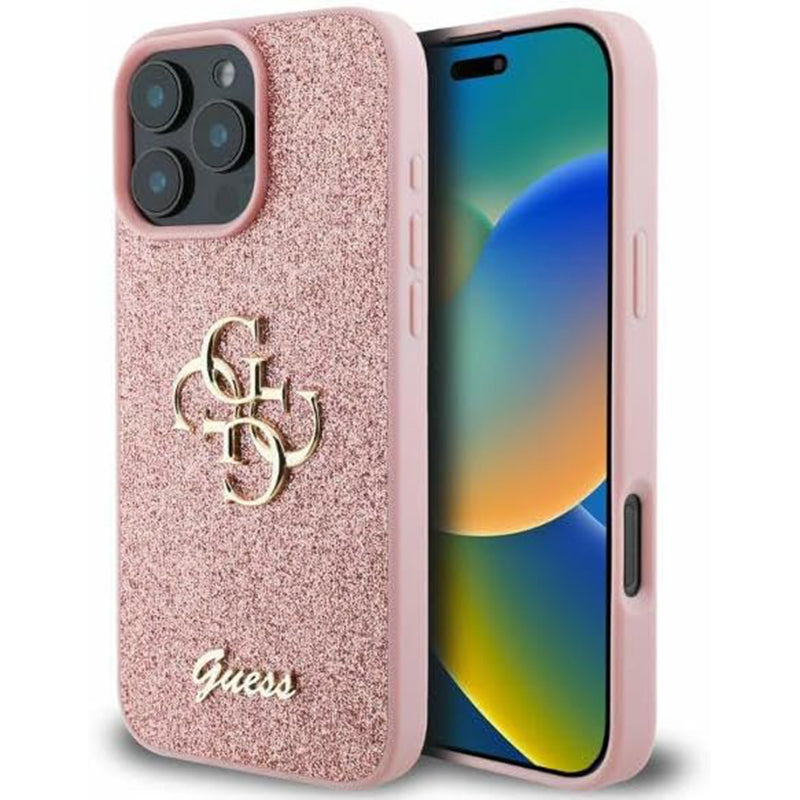 Case for Apple iPhone 16 Pro, Guess, Fixed Glitter Big 4G, Pink