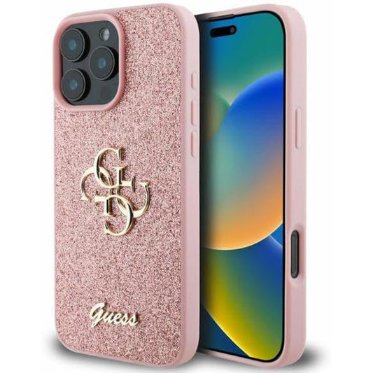 Case for Apple iPhone 16 Pro, Guess, Fixed Glitter Big 4G, Pink