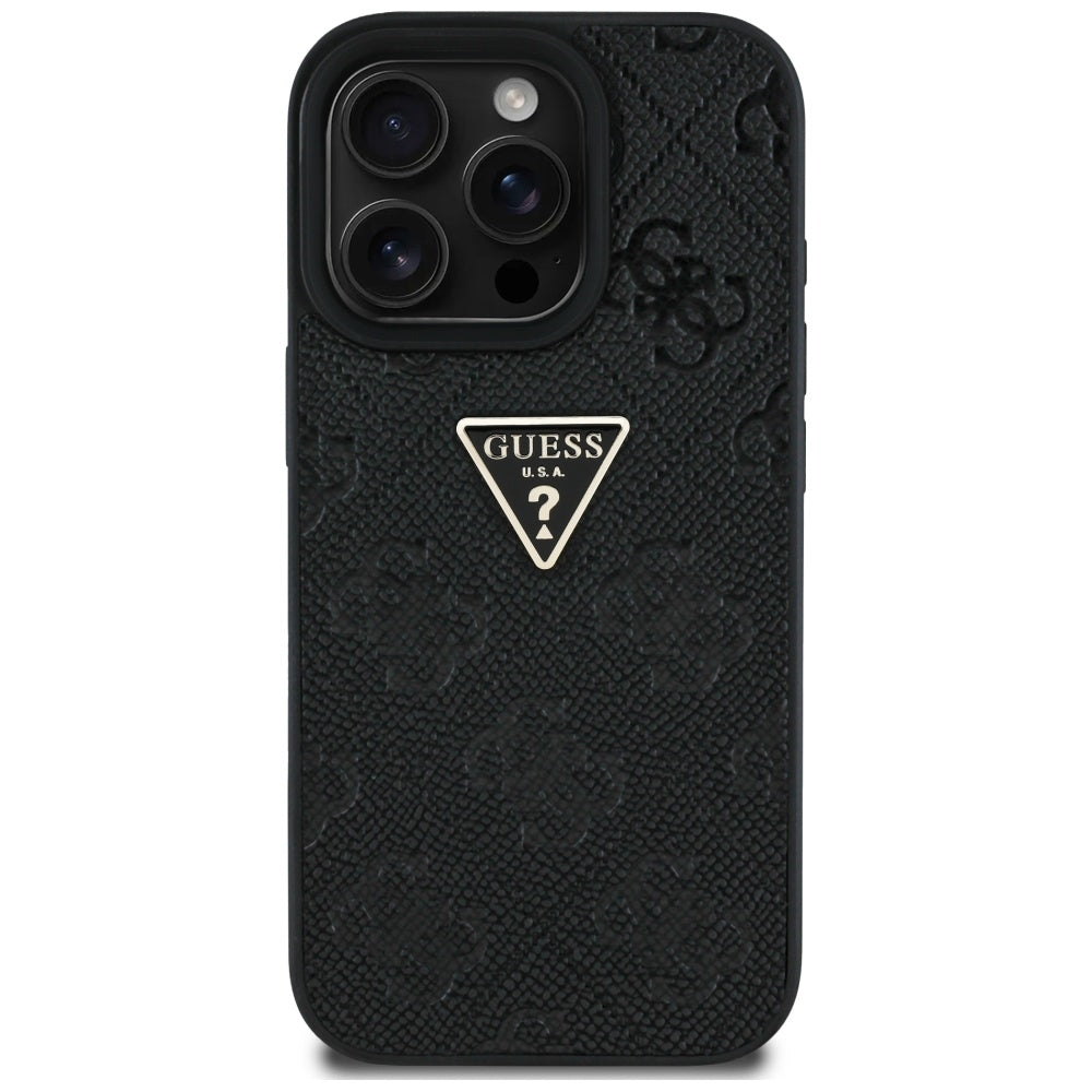 Case for Apple iPhone 16 Pro, Guess, Hot Stamp 4G Pattern Triangle Logo, Black
