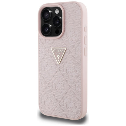Case for Apple iPhone 16 Pro, Guess, Hot Stamp 4G Pattern Triangle Logo, Pink