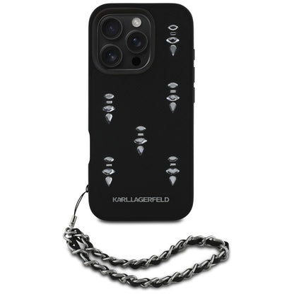 Case for Apple iPhone 16 Pro, Karl Lagerfeld, Saffiano Crystals & Charm, Black