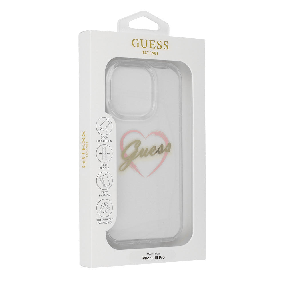 Case for Apple iPhone 16 Pro Max, Guess, IML Heart, Transparent