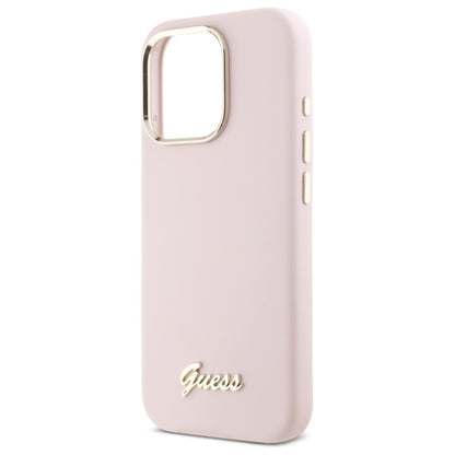 Case for Apple iPhone 16 Pro Max, Guess, Script Metal Logo & Frame, Light Pink