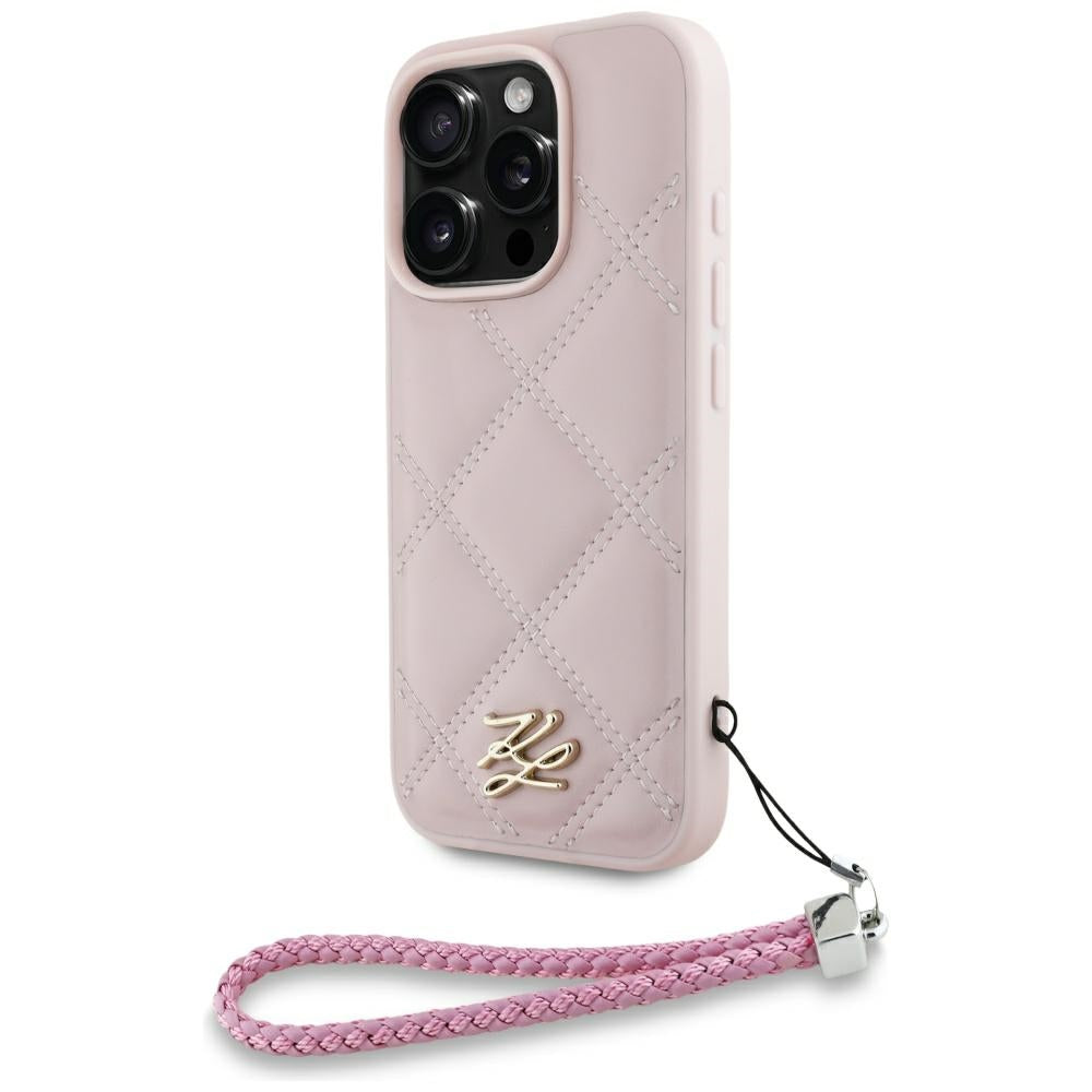Case for Apple iPhone 16 Pro Max, Karl Lagerfeld, Quilted Initial Logo & Chain Strap, Pink