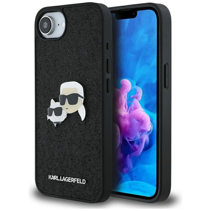 Case for Apple iPhone 16e, Karl Lagerfeld, Glitter Fixed Karl & Choupette's Heads, Blue