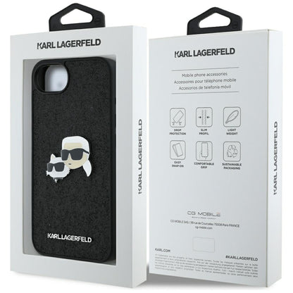 Case for Apple iPhone 16e, Karl Lagerfeld, Glitter Fixed Karl & Choupette's Heads, Blue