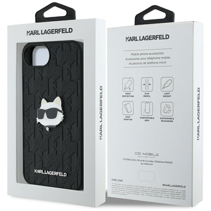Case for Apple iPhone 16e, Karl Lagerfeld, Monogram Choupette's Head, Black