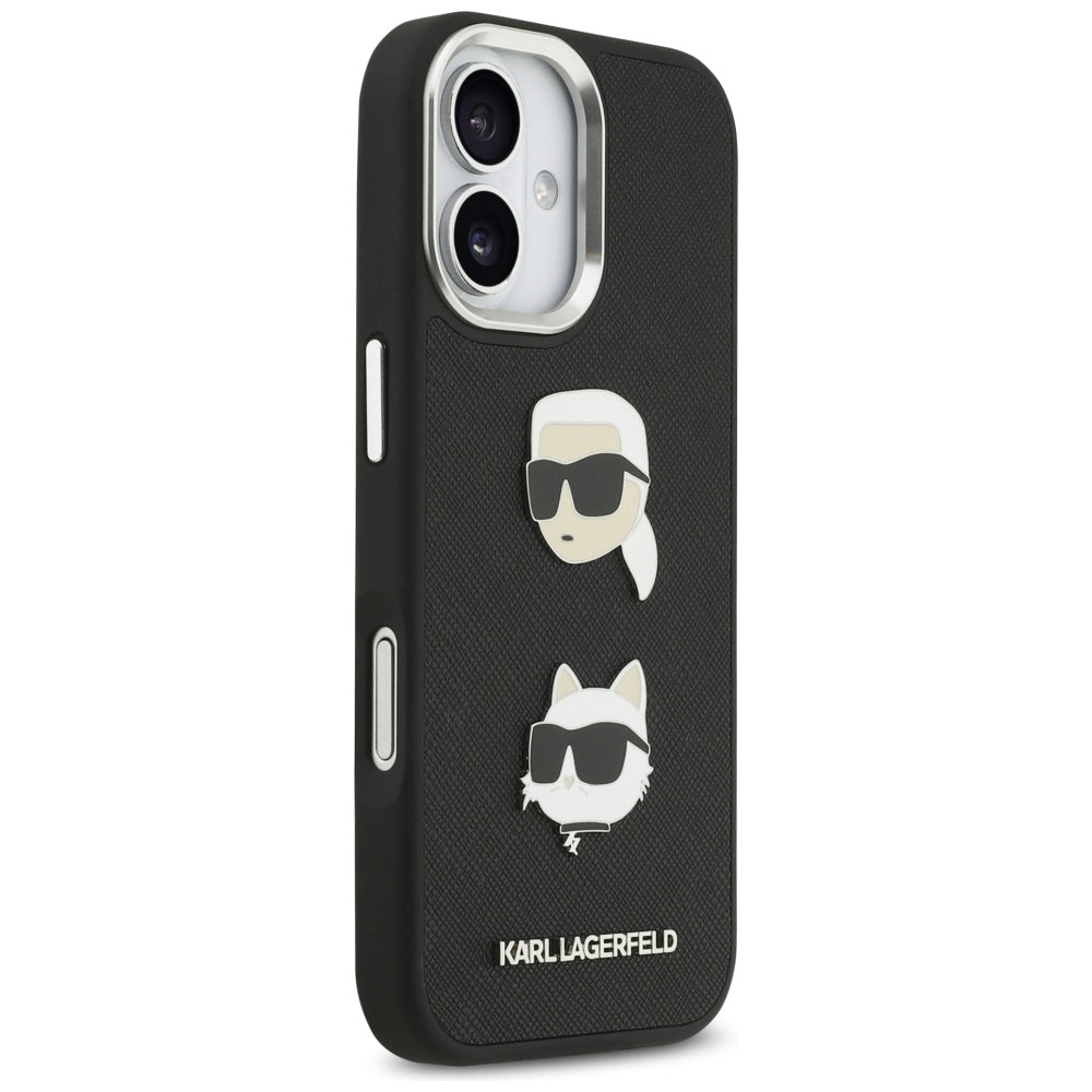Case for Apple iPhone 17, Karl Lagerfeld, Grained Karl & Choupette's Heads Pins and Logo, Black