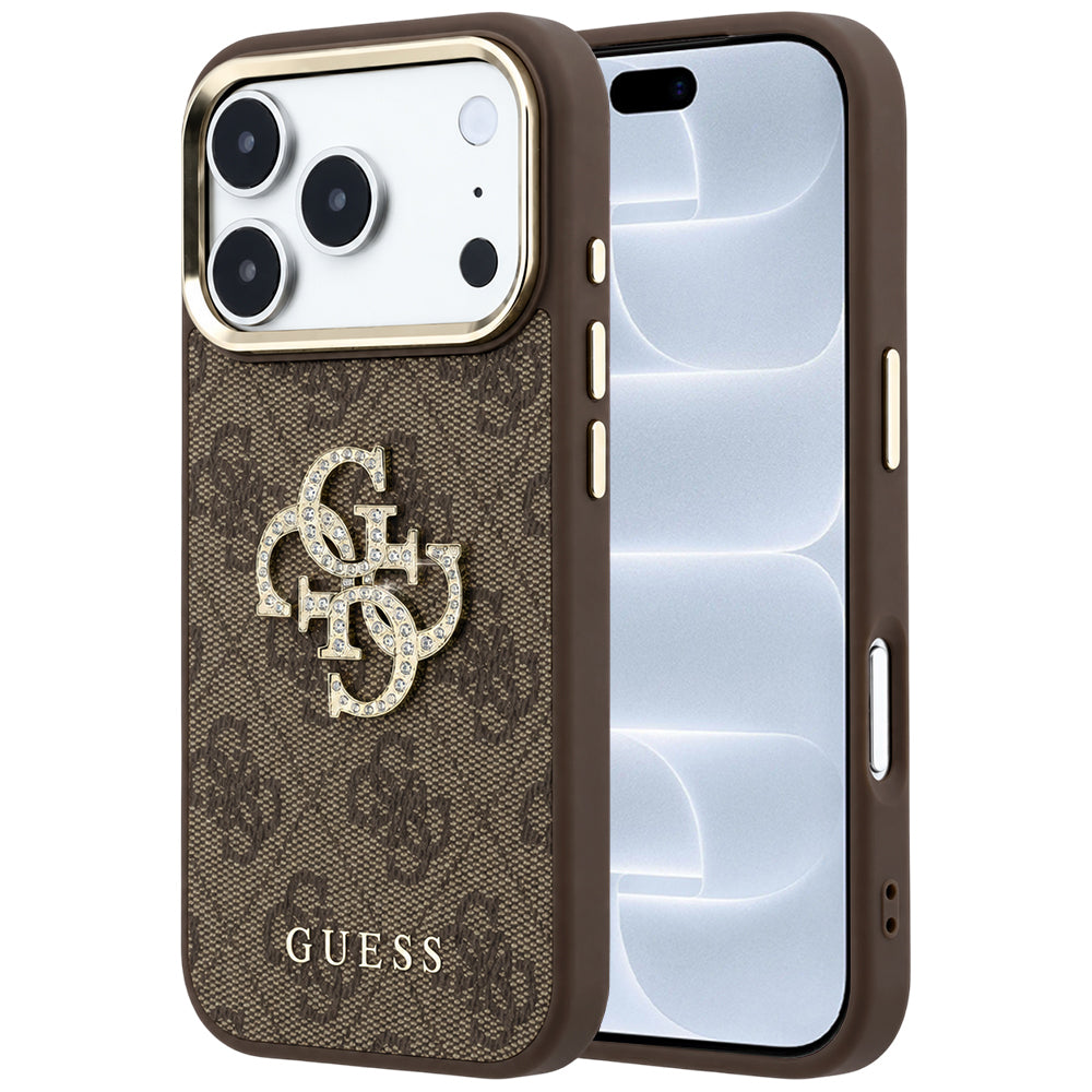 Case for Apple iPhone 18 Pro / 17 Pro, Guess, 4G Big Strass Logo, Brown