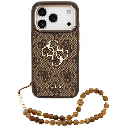 Case for Apple iPhone 18 Pro / 17 Pro, Guess, 4G Classic Logo with Strap, Golden Brown