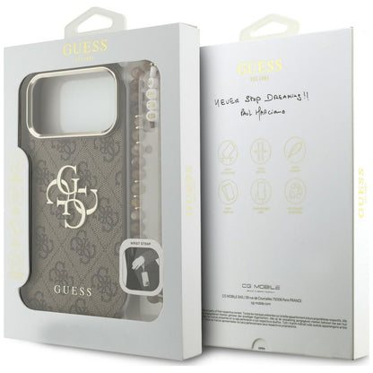 Case for Apple iPhone 18 Pro / 17 Pro, Guess, 4G Classic Logo with Strap, Golden Brown