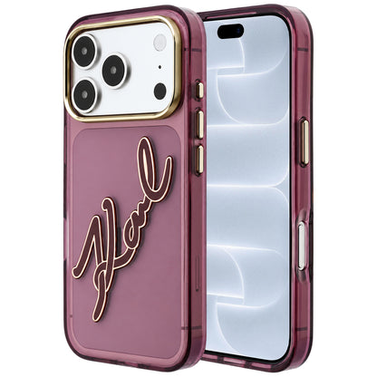 Case for Apple iPhone 18 Pro / 17 Pro, Karl Lagerfeld, IML Big Signature Resin Logo and Metal Frame, Burgundy